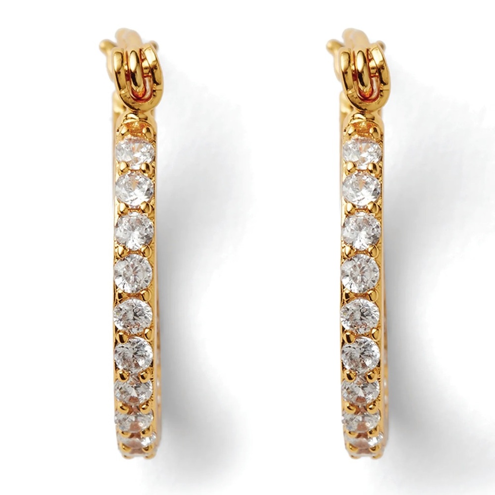 Gold Plated Hoop Earrings with Cubic Zirconia Crystals - Picture 5 of 8